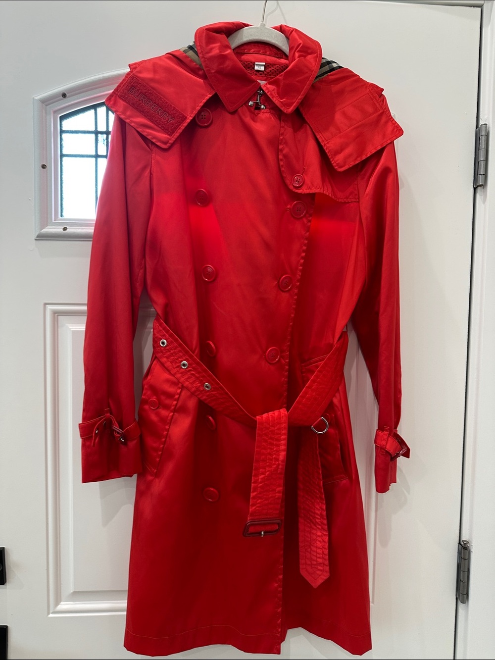 Burberry Red Double-Breasted Trench Coat with Belt